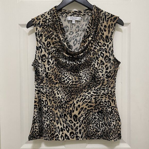 Kasper Separates Cowl Neck Sleeveless Tank Top Leopard‎ Animal  Print Medium - Picture 1 of 9